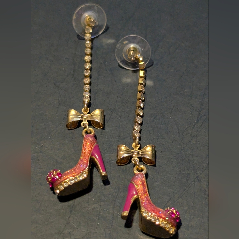 Betsey Johnson Pink and Gold High Heel Earrings